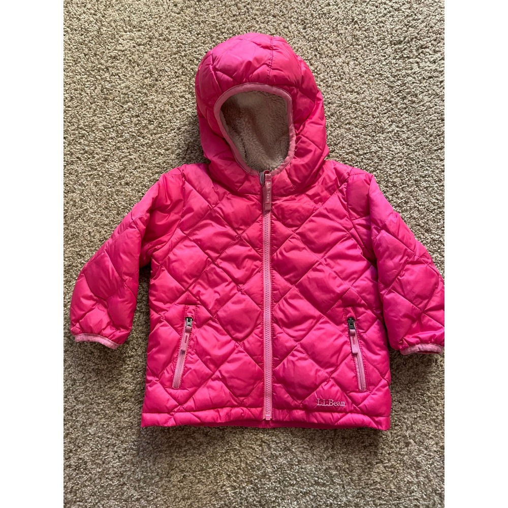 LL Bean Kids Pink PrimaLoft Hooded Quilted Puffer Jacket 12-18 Months